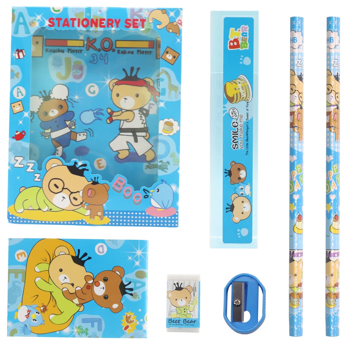 HASTHIP 6PCS Pencil Set for Girls, Pencil for Kids Girls, Stationary Set for Girls, Include 2 Pencils, 1 Pencil Sharpener, 1 Notebook, 1 Cartoon Ruler, 1 Eraser (Blue) HASTHIP 6PCS Pencil Set for Girls, Pencil for Kids Girls, Stationary Set for Girls, Include 2 Pencils, 1 Pencil Sharpener, 1 Notebook, 1 Cartoon Ruler, 1 Eraser (Blue)